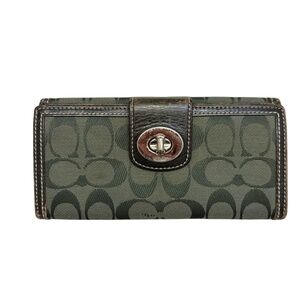 Coach vintage y2k signature dark green long turnlock wallet